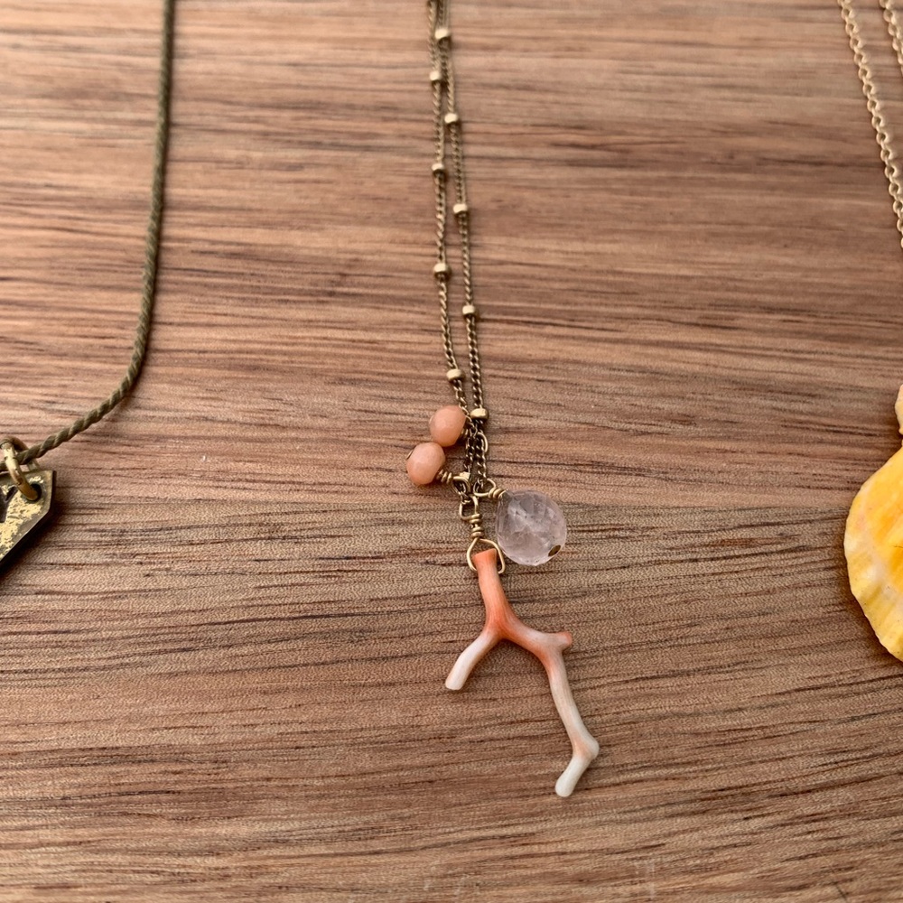 Pink Coral and Rose Quartz Gold Filled Necklace